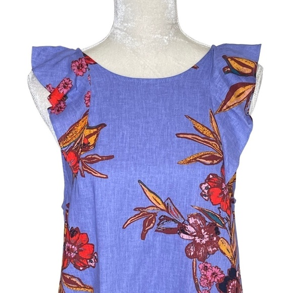 FREE People Women’s Tulum Linen Floral Print Mini Dress Tunic Size XS Blue - Picture 5 of 10